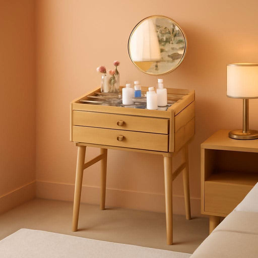 Vanity Desk, Makeup Vanity Table with Mirror, Dressing Table with 2 Drawers,Modern Wood Bedroom Vanity Vintage Dressing Table for Women Girls