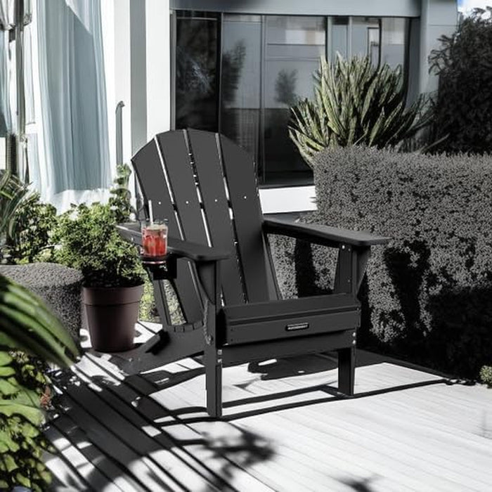 Folding Adirondack Chairs Patio Chairs Outdoor Adirondack Chair Weather Resistant Chair for Patio, Outside, Deck, Backyard, Fire Pit Chair, Campfire Chairs (Black)