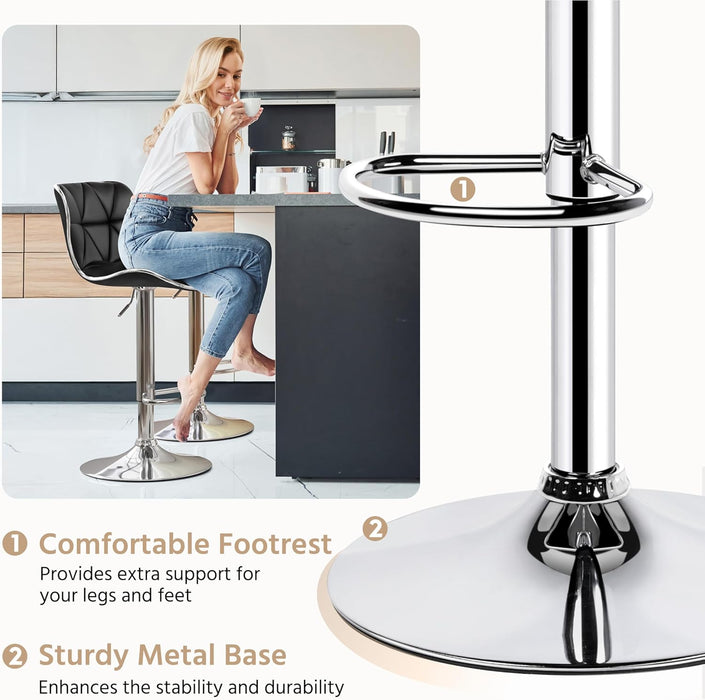Bar Stools Set of 2, Adjustable PU Leather Swivel Barstools with Shell Back, Bar Chairs with Footrest for Home Kitchen, Black