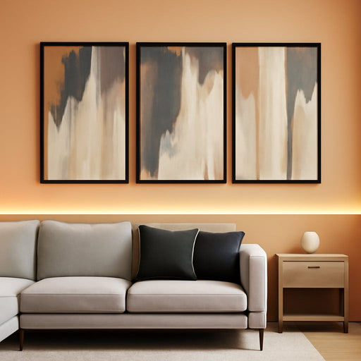 Large Canvas Wall Art, Gray Brown Beige Abstract, 16"X24"X3 | Vintage Wall Decor, Retro Artwork Black Float Framed Paintings for Bedroom Dining Room Living Room Office