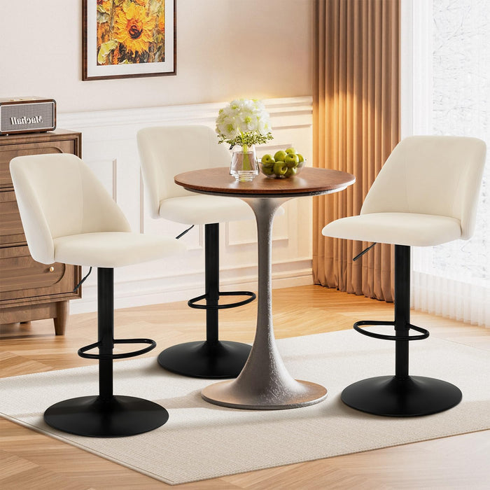 Bar Stools Set of 4, Modern Swivel Bar Chairs, Adjustable Upholstered Barstools Counter Height with Full Backrest for Bar, Dining Room, Kitchen Island, Beige