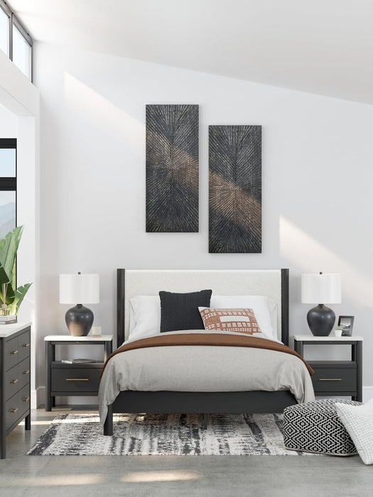 Signature Design by Ashley Cadmori Modern Queen Upholstered Platform Bed, Foundation or Box Spring Not Needed, Black & White