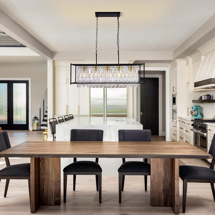 35.4 Inch Black Crystal Pendant Chandelier Dimmable
