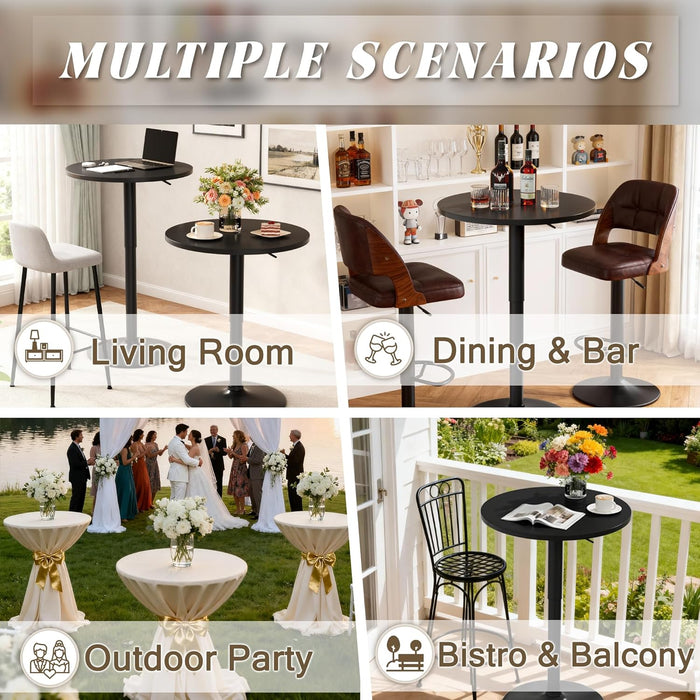 round Bar Table, Adjustable Height and 360° Swivel Pub Table, Cooktail Table for Bar, Bistro, Dining Room, Black