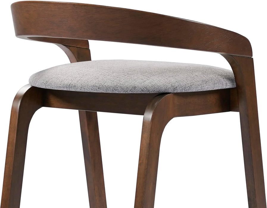 Alame 25.25''H Rubberwood Barstools Set of 2, Curved Backrest Counter Stool, Upholstery Bar Chair, Sturdy Structure Counter Stool Chair for Kitchen Home Bar, Light Gray+Natural