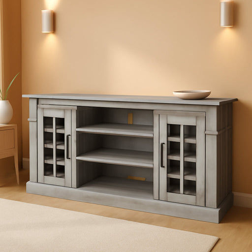 Traditional 58 Inch Rustic Wood TV Stand & Media Entertainment Center Console Table for Tvs up to 65 Inches with Open Storage Shelves & Cabinets - Astorga (Gray Wash)