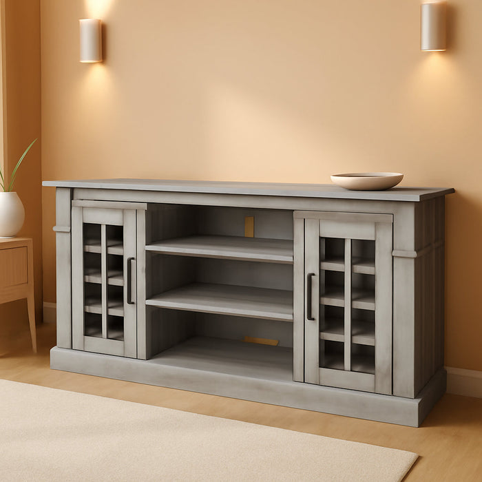 Traditional 58 Inch Rustic Wood TV Stand & Media Entertainment Center Console Table for Tvs up to 65 Inches with Open Storage Shelves & Cabinets - Astorga (Gray Wash)