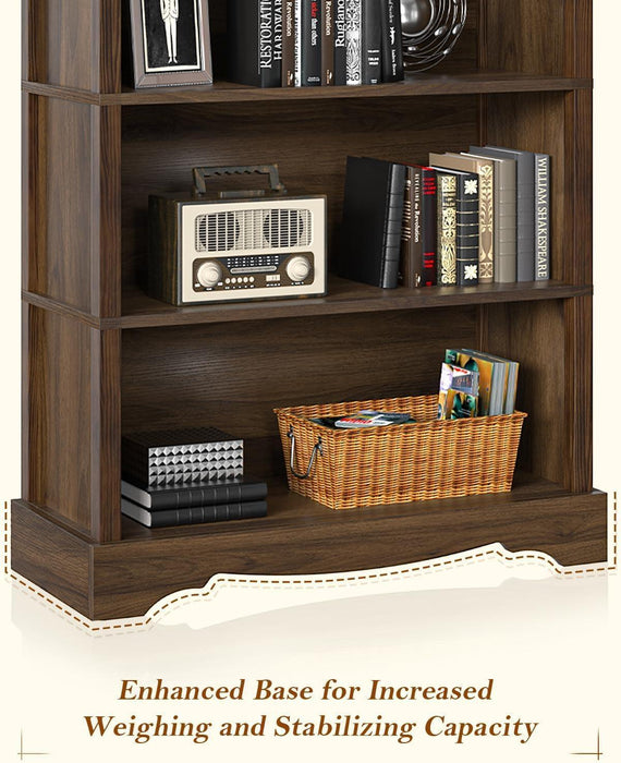 5-Tier Wooden Bookshelf, 65 Inch Tall Bookshelf with Storage, Floor Standing Modern Style Display Bookcase for Living Room, Office, Study Room, Entryway, Brown