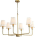6-Light Classic Chandelier with Brushed Gold Finish & Linen Shades, E12 Base Rustic Ceiling Light Fixture for Kitchen Island, Dining Room, Entryway, Industrial Farmhouse Lighting