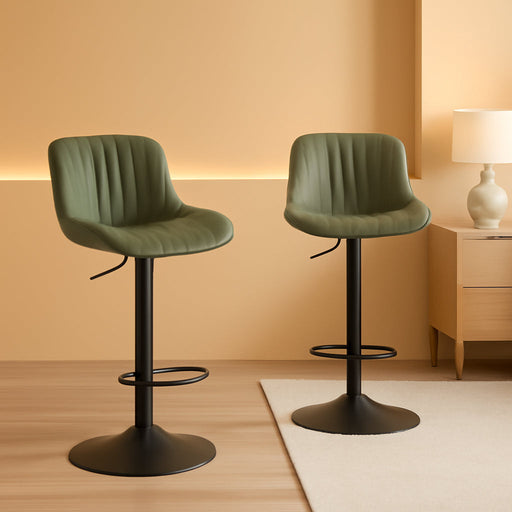 Bar Stools Set of 2 Counter Height Barstools with Backs Swivel Faux Leather Kitchen Island Bar Chair Modern Adjustable Breakfast Taburetes De Bar Padded Sillas Para Barra De Cocina Olive Green