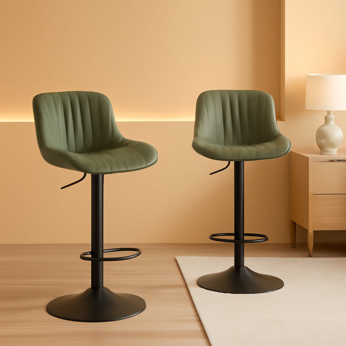 Bar Stools Set of 2 Counter Height Barstools with Backs Swivel Faux Leather Kitchen Island Bar Chair Modern Adjustable Breakfast Taburetes De Bar Padded Sillas Para Barra De Cocina Olive Green