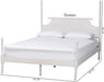 Caliana Bobbin Four-Poster Platform Bed - Wooden Bed Frame with Turned Spindle Posts and Panel Headboard, Vintage-Inspired Bedroom Furniture, White, Queen