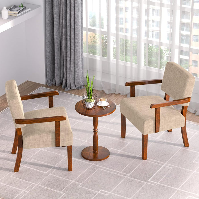Beige Oversized Accent Armchairs With Walnut Table