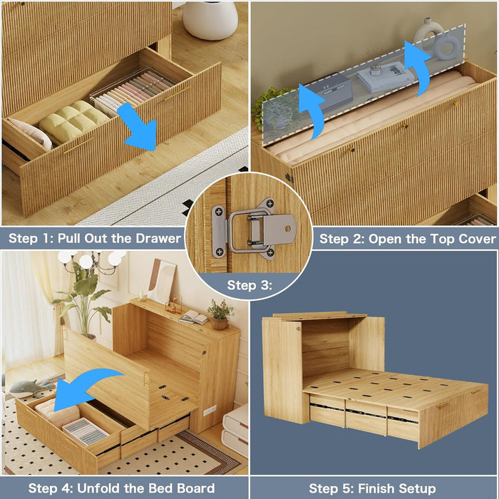 Oakwood Murphy Bed Cabinet With Integrated Charging