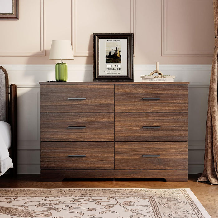 6 Drawer Dresser for Bedroom, Chest of Drawers, Walnut