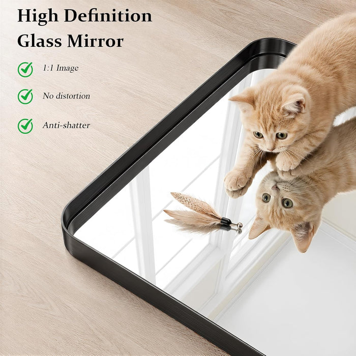 30X40 Inch Black Bathroom Mirror Metal Framed, HD Tempered Glass