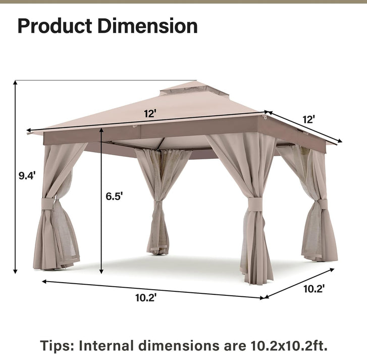 12x12 Ft Outdoor Gazebo WeatherResistant Mosquito Netting