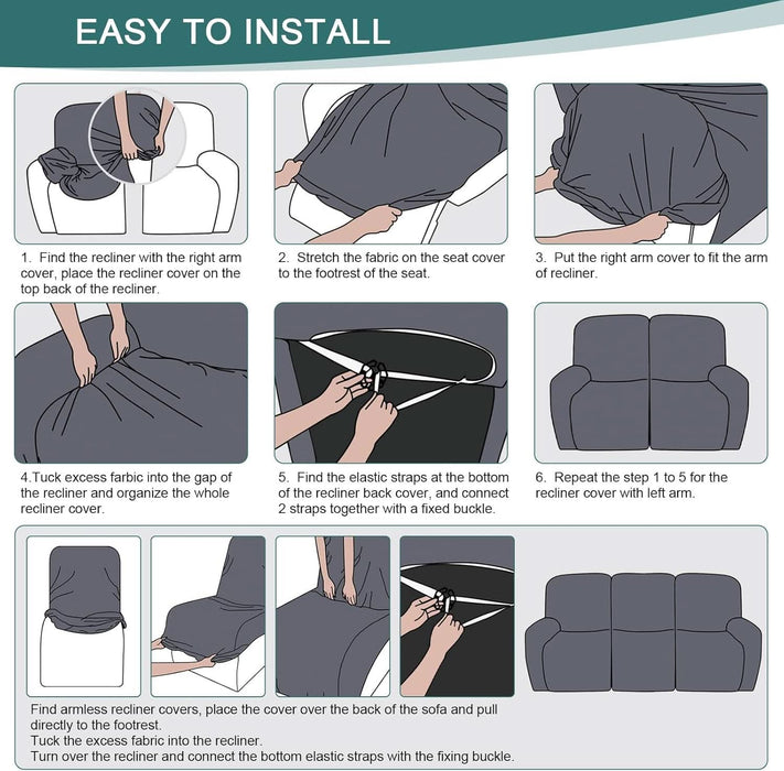 Recliner Sofa Covers Recliner Chair Covers Couch Covers for Reclining Couches with Pockets Washable Furniture Protector with Elastic Bottom (3 Seater, Chocolate)