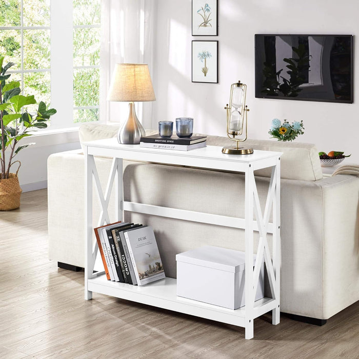 Wood Entryway Table, Console Table for Entryway, 2-Tier Sofa Table Accent Table W/Storage Shelf for Living Room, Hall, Foyer, White