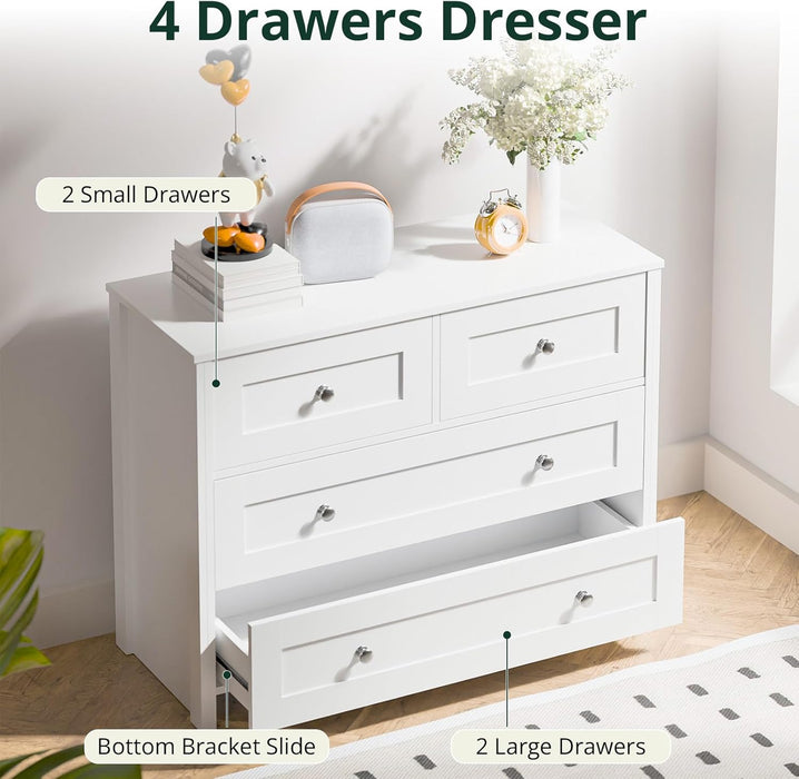 White Four Drawer Dresser With Contemporary Finish