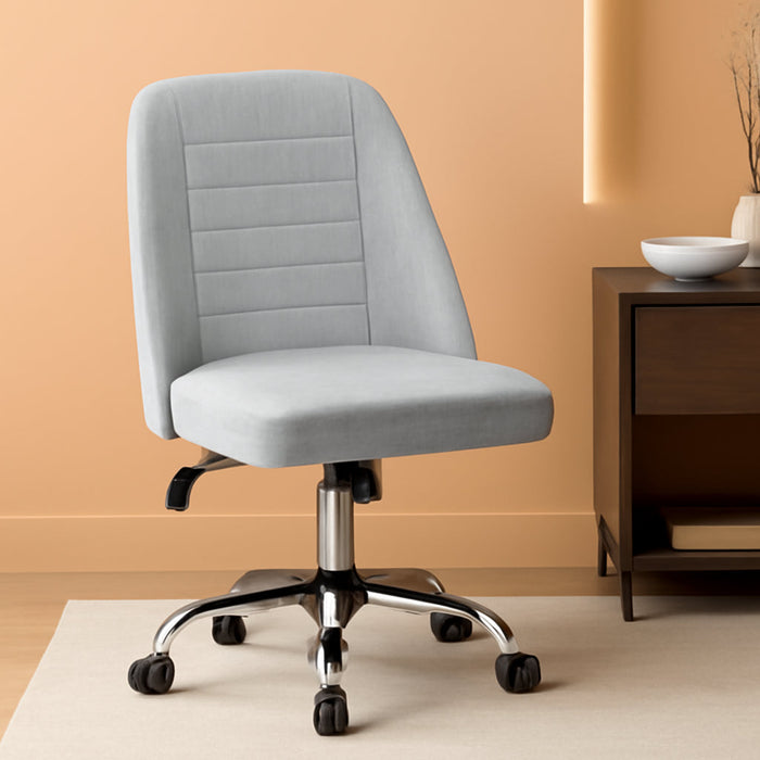 Home Office Desk Chairs, Modern Armless Vanity Chair, Mid Back Desk Chair, Linen Fabric Computer Task Chair with Rolling Wheels, Metal Base