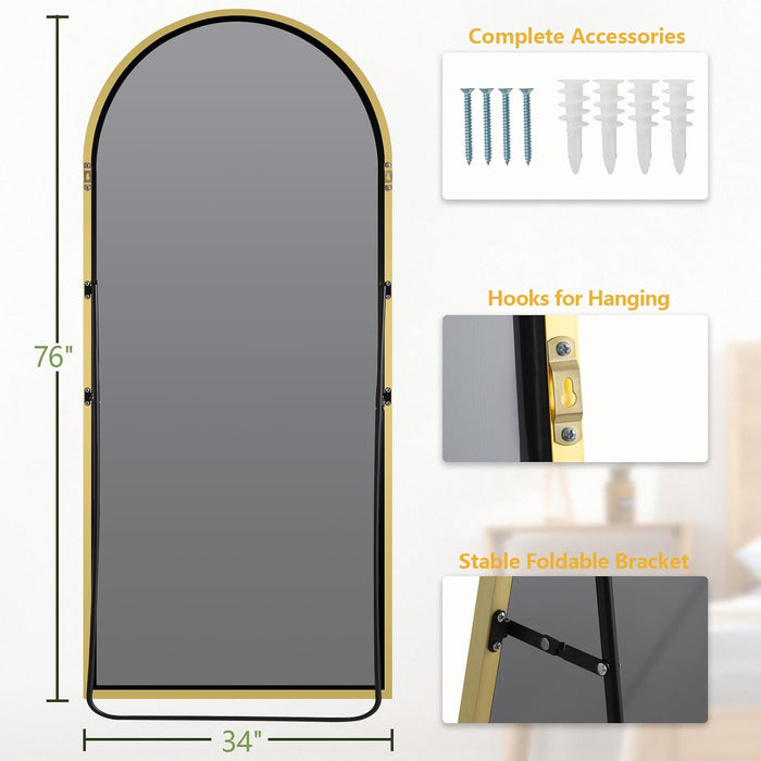 76"X34" Arched Gold Mirror Full Length, Gold Standing Floor Mirror