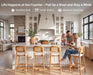 Rattan Bar Stools Set of 3, Upholstered Farmhouse Barstools with Woven Back, Boho Wood Kitchen Island Chairs, Comfy Counter Height Bar Chairs for Pub/Home Bar, Cream Faux Fur