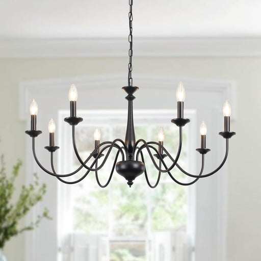 Black Farmhouse Eight Light Chandelier Dining Room