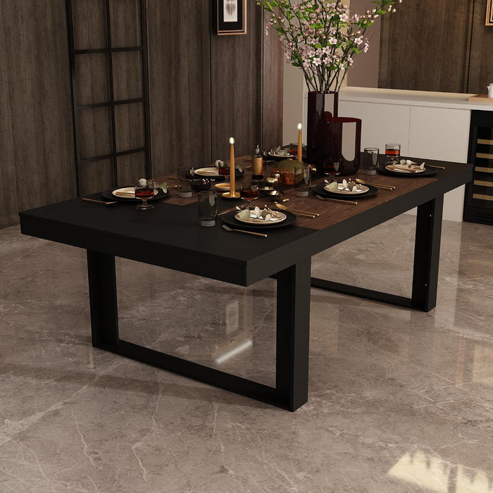 86.6" W Dining Table for 8-10 People, Versatile Modern Wooden Dinner Table Kitchen Table for Dining Room Conference Room, Black & Brown