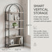 71" Arched Bookcase, 5-Tier Industrial Bookshelf with Metal Frame, Tall Storage Display Shelf for Living Room, Bedroom, Home Office, Gray