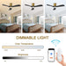 52 Inch Smart Ceiling Fan with Light and Remote, Indoor 3 Blade Black Gold Low Profile Flush Mount Modern Ceiling Fan for Bedroom Living Room