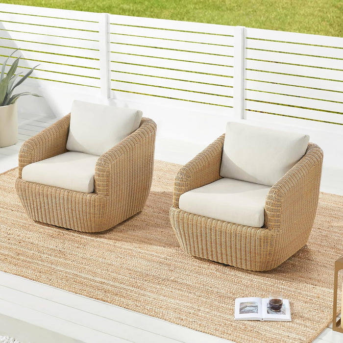 CHITA 360° Swivel Patio Wicker Chairs Set of 2, Fully Assembled, Brown