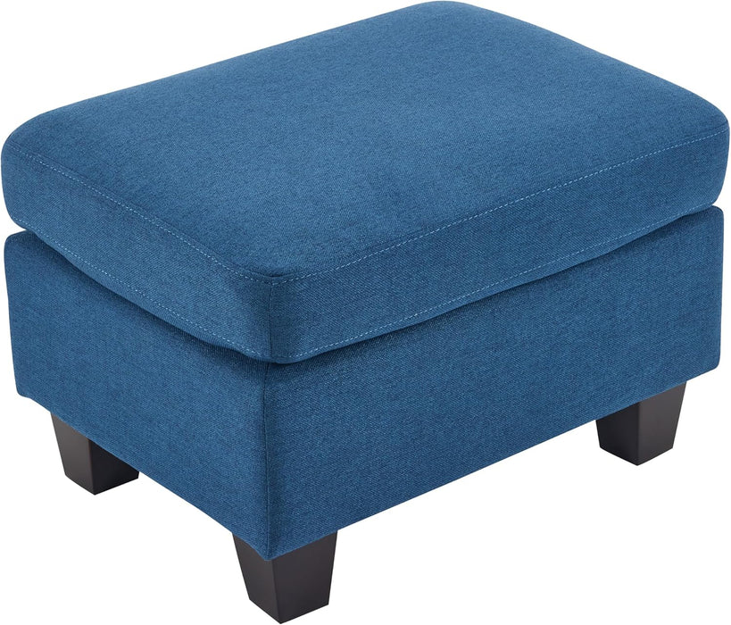 Ottoman Foot Stool,Rectangular Fabric Upholstered Ottoman,Modern Side Table for Living Room Bedroom, Birch Wood Legs,Navy Blue