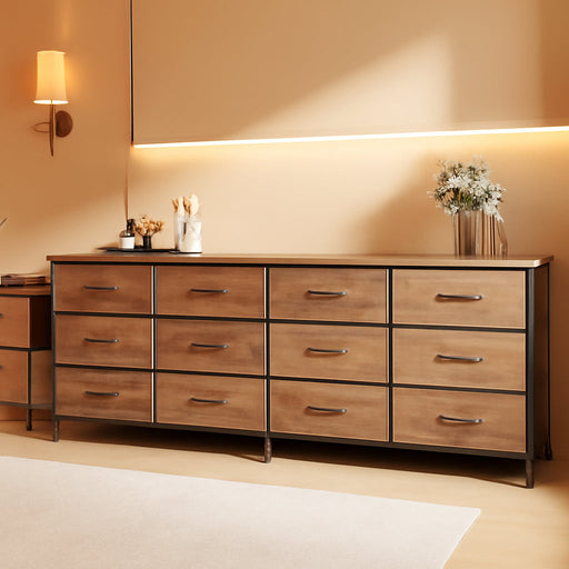 78.7 Inch Long Dresser for Bedroom, 15 Drawer Fabric Dresser for Closet, Large TV Stand for 65, 75, 85 Inch TV, Wide Chest of Drawer with Storage, 78.7" W X 12.9" D X 26.7" H, Rustic Brown