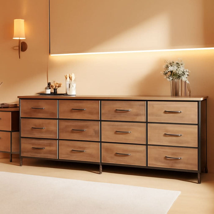 78.7 Inch Long Dresser for Bedroom, 15 Drawer Fabric Dresser for Closet, Large TV Stand for 65, 75, 85 Inch TV, Wide Chest of Drawer with Storage, 78.7" W X 12.9" D X 26.7" H, Rustic Brown