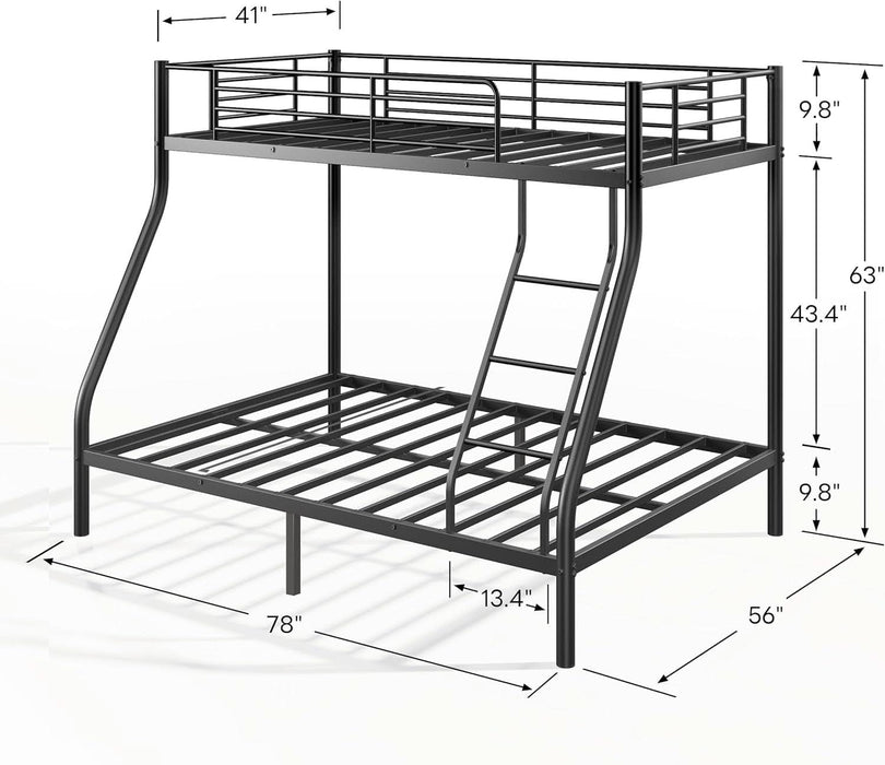 Sogesleep Bunk Beds Twin over Full Size, More Sturdy Heavy Duty Metal Bunk Bed with Angled Ladder for Teens and Adults, Used for Spaces-Saving, Apartment or Dorm, Noise Free & Easy Assembly, Black