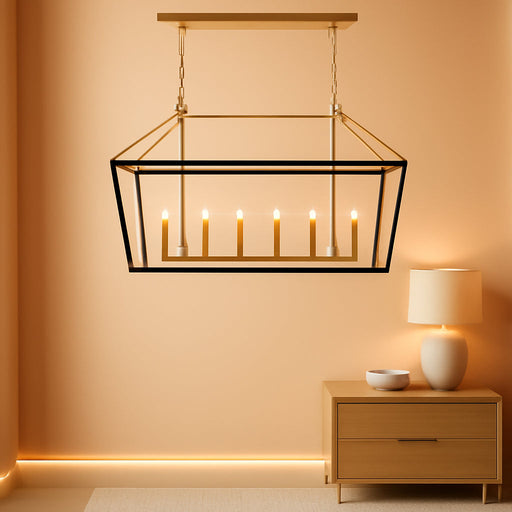 Delvin 6-Light Linear Chandelier, Champagne Bronze and Black