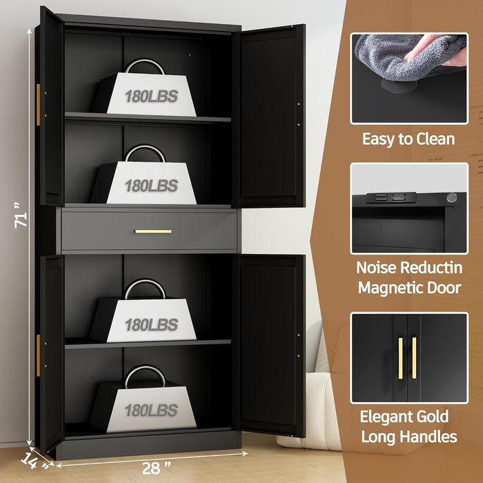 SeventyOneInchHeavyDutySteelStorageCabinetDrawerAdjustableShelvesBlack