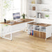 63-Inch Executive Computer Desk with 47-Inch Lateral File Cabinet, Large Workstation Business Furniture, L Shaped Desk with Drawers and Storage Shelves for Home Office, Walnut & White