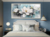 Magnolia Wall Art Framed Canvas Wall Decor Living Room, White Floral Picture Wall Decor Teal Painting Flower Textured Large Artwork for Bedroom Dining Room Home Office 48"X24"