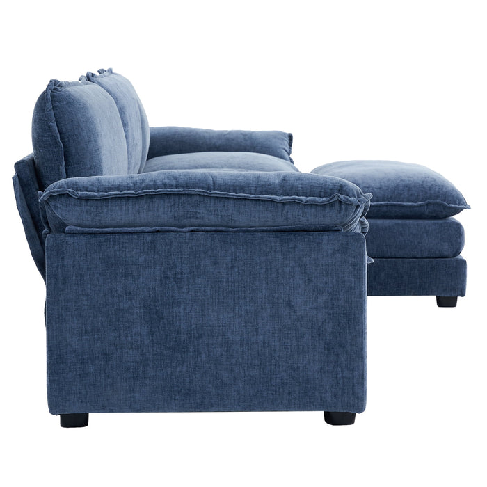 Convertible Sectional Sofa with Chaise L Shaped Couch with Ottoman Reversible 3-Seat Sofa Sectional Couch Sets for Apartment Gray-Blue