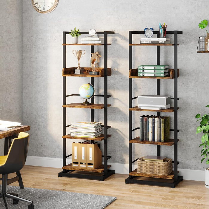 Rustic Brown 5 Tier IndustrialStrength Wood Bookshelf
