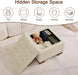 24" Fabric Square Storage Ottoman with Wooden Tray, Modern Tufted Button Footstool Coffee Table, Upholstered Small Ottoman for Living Room, Bedroom, Khaki