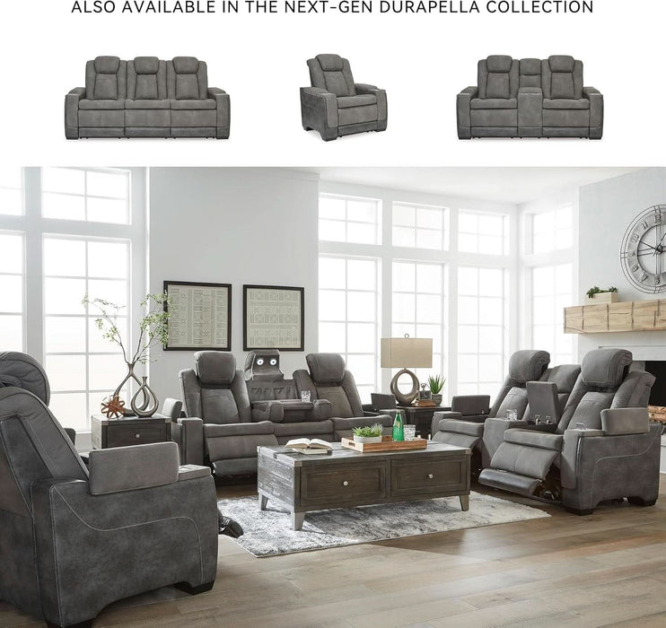 Next-Gen Durapella Modern Faux Leather Power Reclining Sofa with Adjustable Headrest, Gray