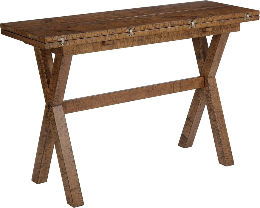 Mckayla Flip-Top Expanding Desk to Dining Table, Distressed Brown Finish