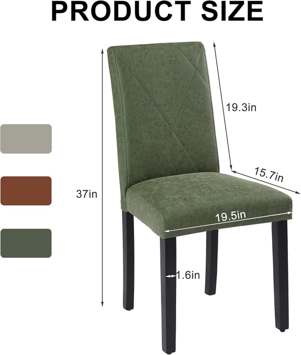 Upholstered Dining Chairs Set of 6, Modern PU Leather and Solid Wood Legs & High Back for Kitchen/Living Room- Green