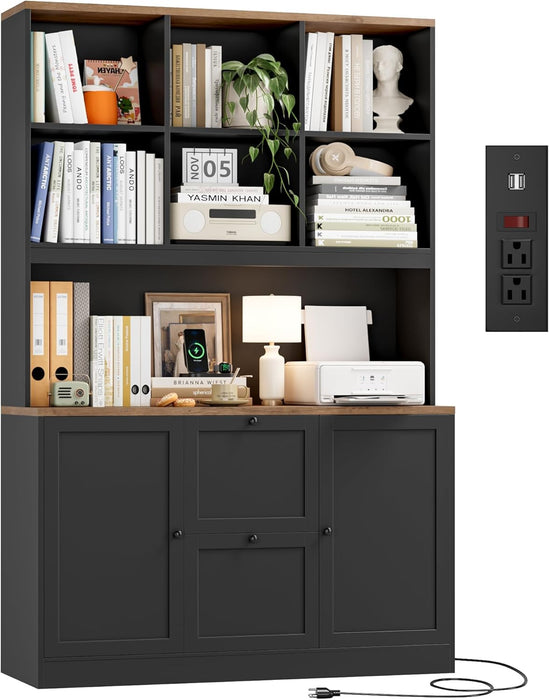 SeventyTwoInch Tall Black Bookcase With PowerOutlet System