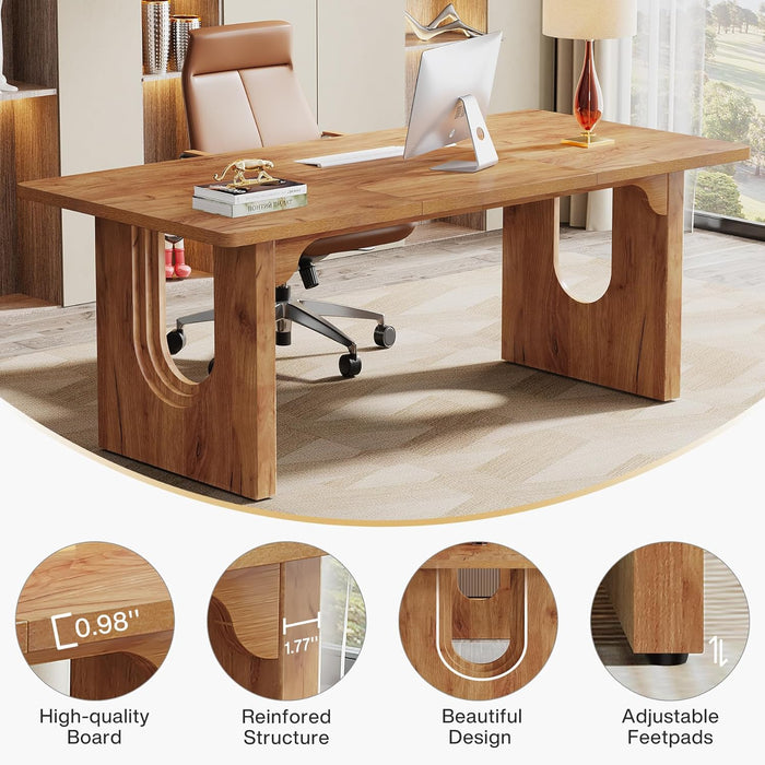 Modern Executive Desk, 70.9" Large Office Computer Desk, Conference Table Meeting Room Table, Simple Workstation Business Furniture for Home Office, Brown