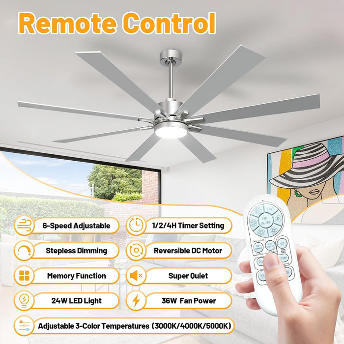 Premium Ergonomic 72inch Brushed Nickel Ceiling Fan