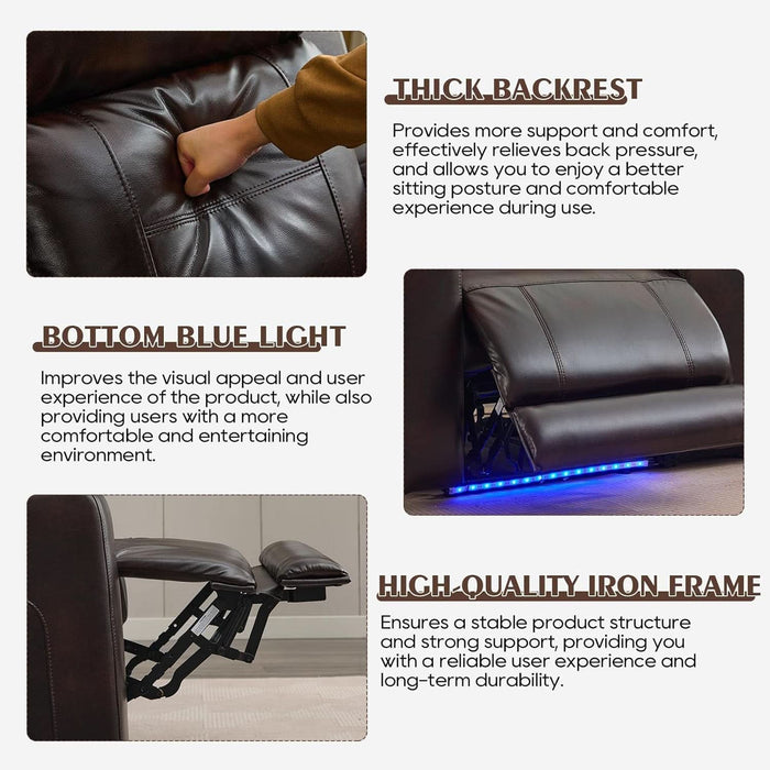 Power Reclining Sofa with Adjustable Headrest, Home Theater Seating with LED Light/Armrest Storage/Outlet/Side Pocket/Type-C USB, Power Loveseat Recliner Sofa for Home Theater
